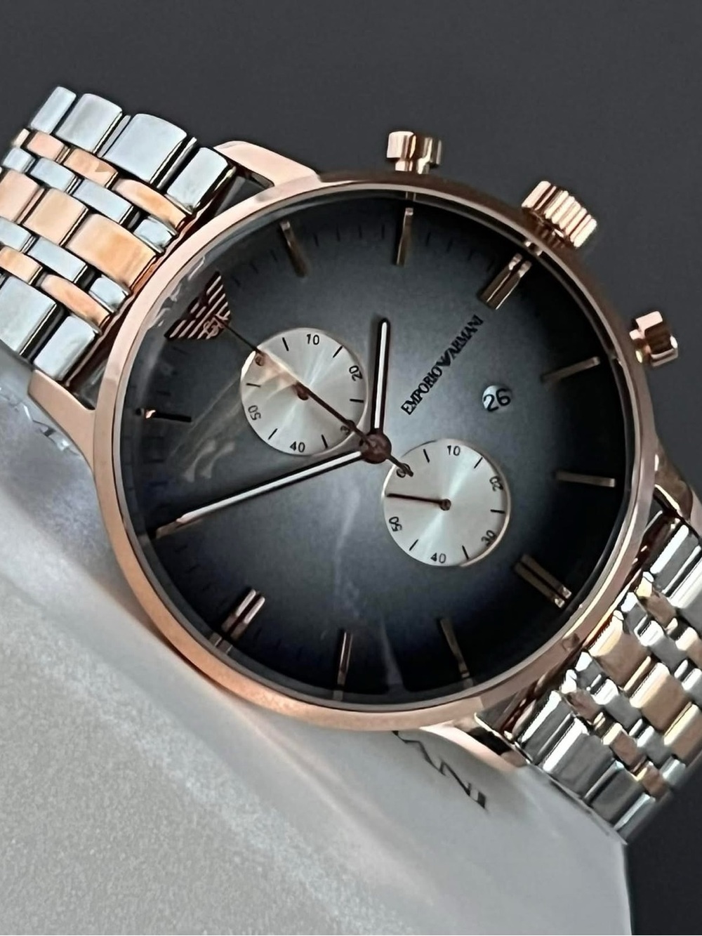 Emporio Armani Men’s Rose Gold & Silver Two-Tone Chronograph Watch - Black Dial